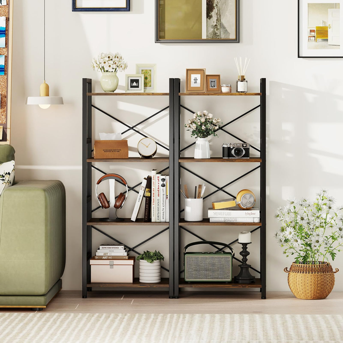 Goflame 4-Tier Bookshelf | Narrow Freestanding Display Shelf with Metal Frame (1/2)