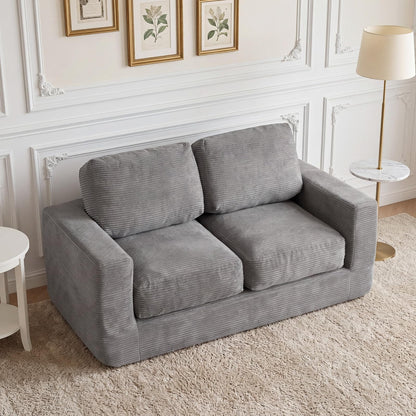 Goflame 2-Seater Floor Couch with Removable Corduroy Cover