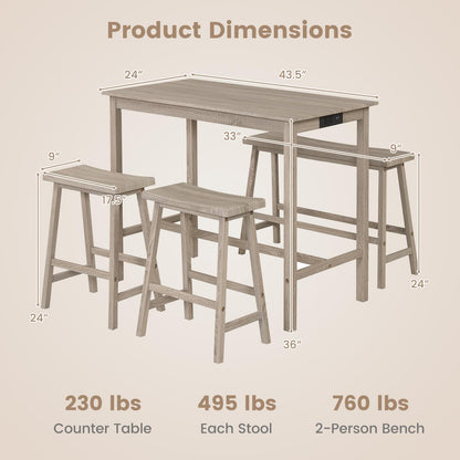Goflame 4-Piece Counter Height Dining Table Set with Power Outlet