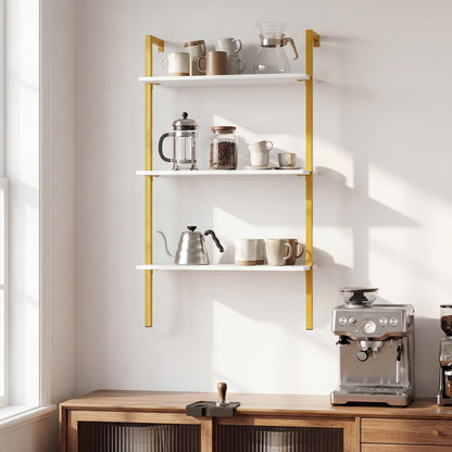Goflame Ladder Shelf | 3-Tier Wood Wall Mounted Bookshelf with Metal Frame (1/2)