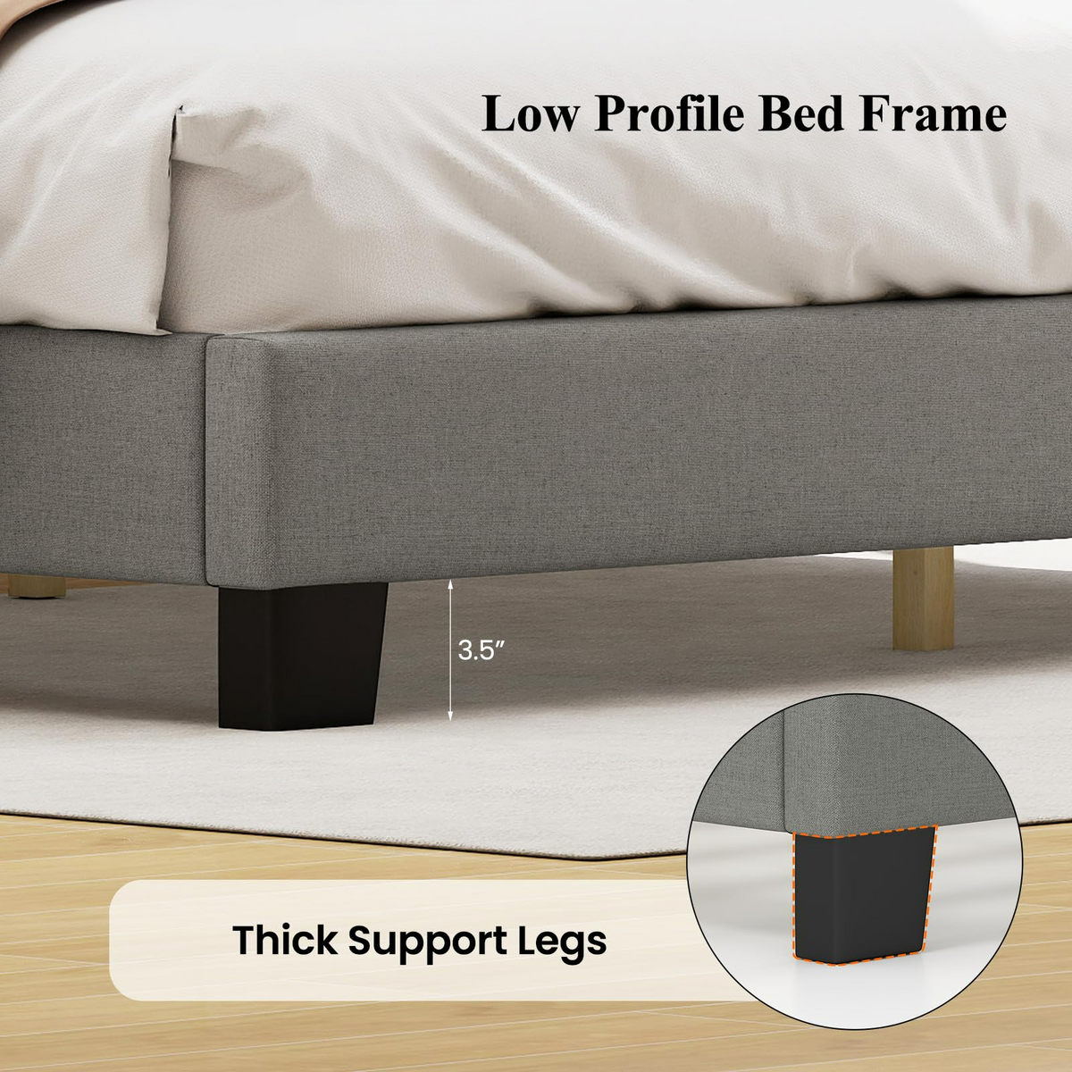 Goflame Queen Bed Frame Linen Upholstered Platform Bed with Adjustable Scalloped Tufted Headboard