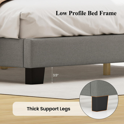 Goflame Queen Bed Frame Linen Upholstered Platform Bed with Adjustable Scalloped Tufted Headboard
