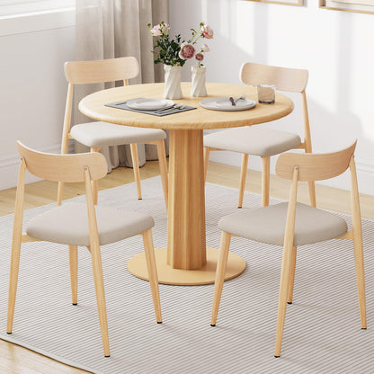 Goflame Linen Fabric Upholstered Modern Dining Chair Set of 2/4 with Padded Seat and Curved Back