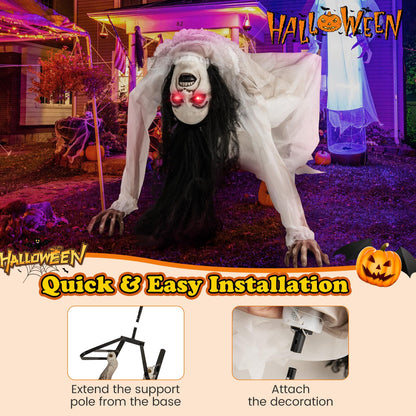 Lighted and Animated Halloween Decoration, Animatronic Crawling Woman w/ LED Eyes, Indoor Outdoor Halloween Ghost