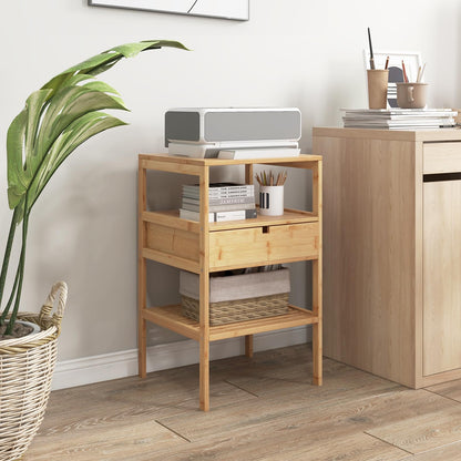 Goflame Nightstand Set of 1/2, Bamboo End Table with Drawer and 2 Open Shelves
