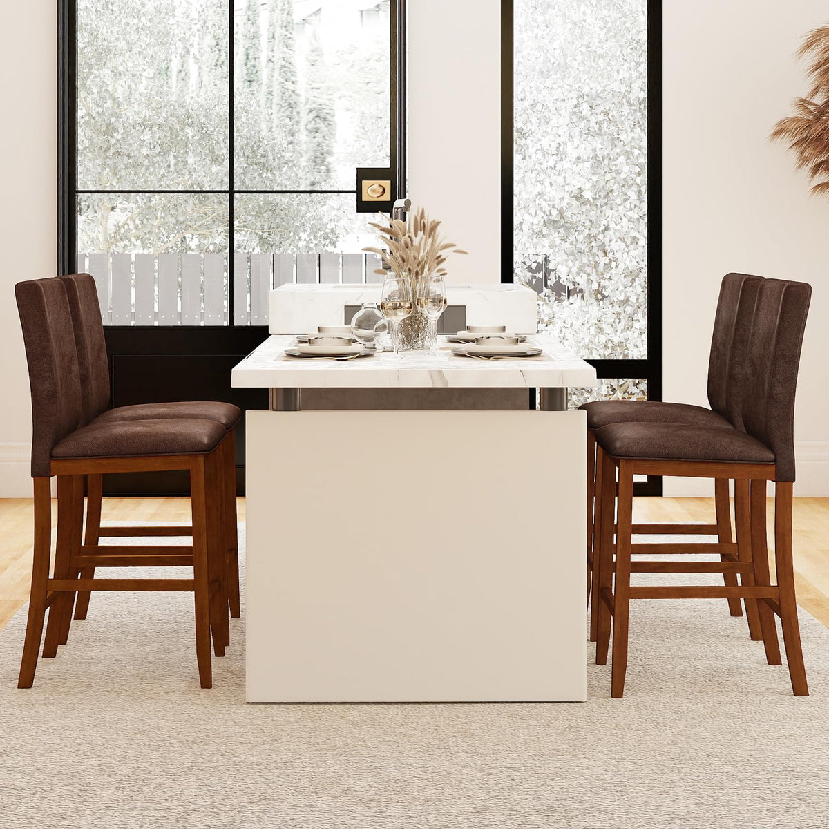 Goflame 26" Bar Stools Set of 2/4 Upholstered Counter Height Bar Chairs with Solid Rubber Wood Legs