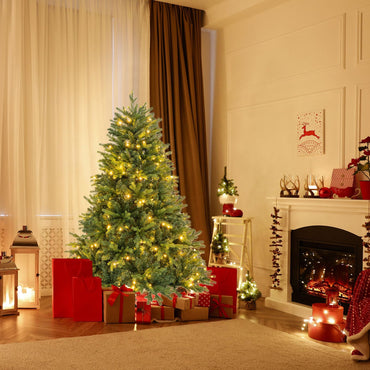 Goflame Pre-Lit Artificial Christmas Tree, Hinged Xmas Tree with Warm-White & Multi-Color LED Lights