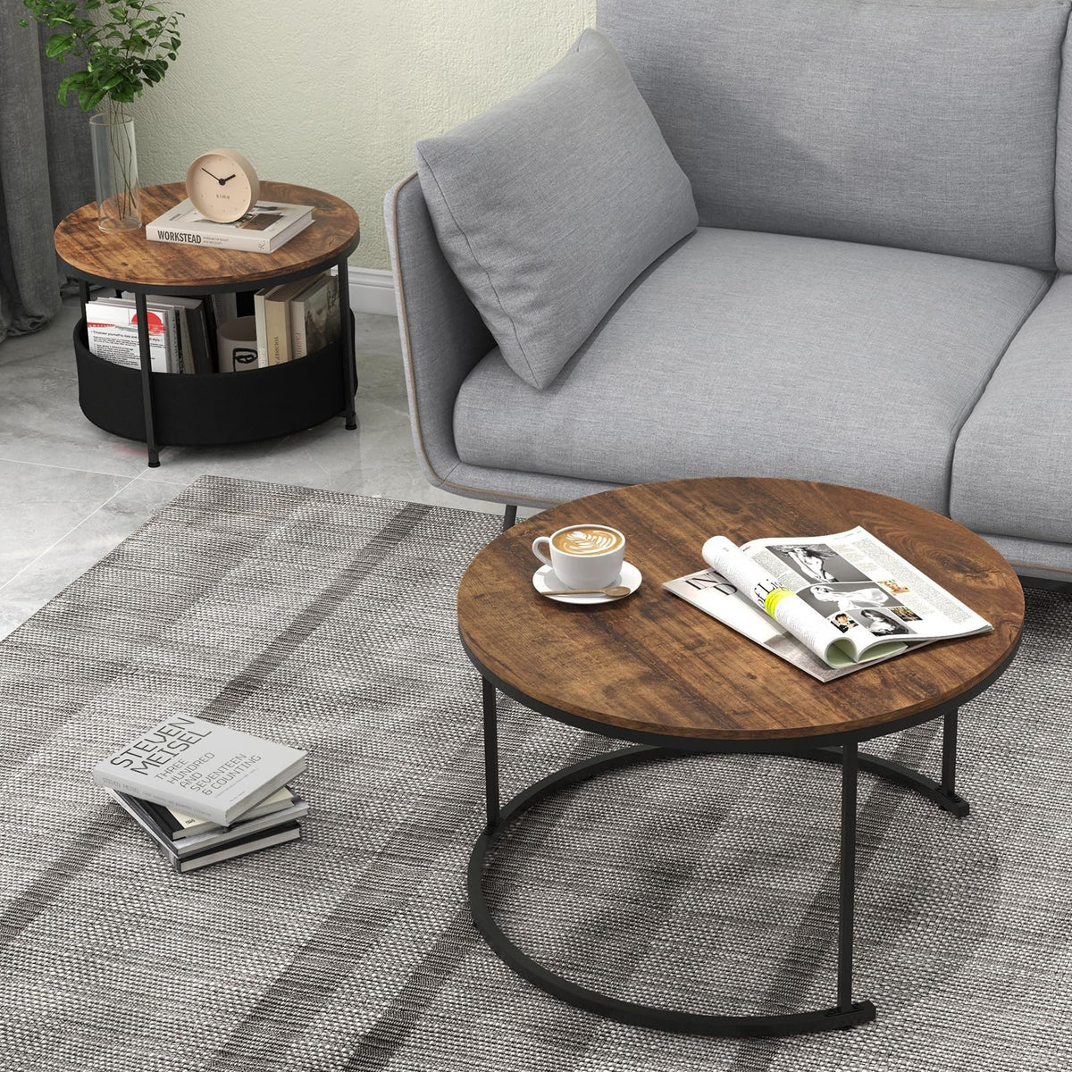 Goflame 31.5" Round Coffee Table with Removable Fabric Basket & Metal Frame