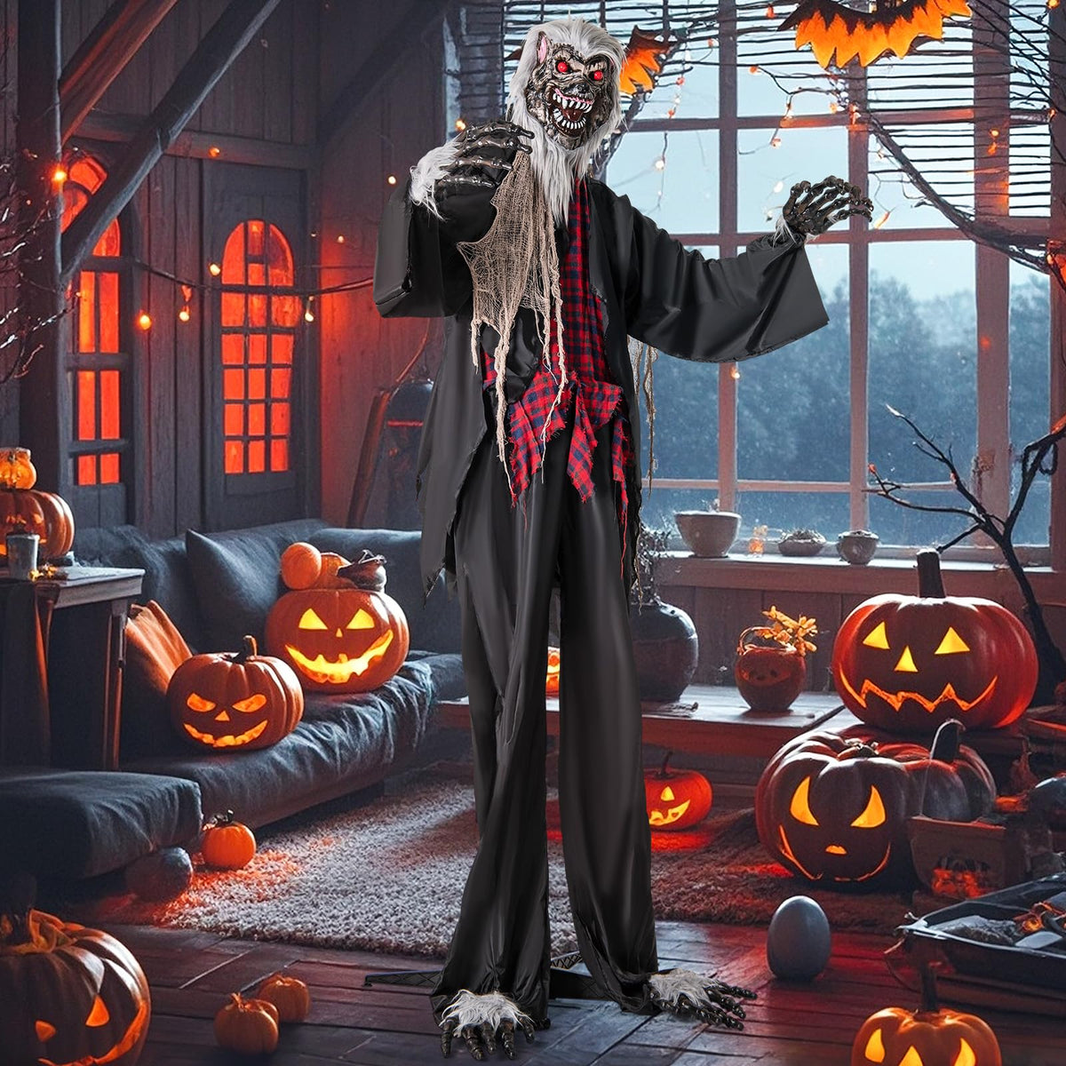 Goflame 8.2 Ft Halloween Animatronics, Sound-Activated Werewolf with Light-up Eyes & Scary Sounds
