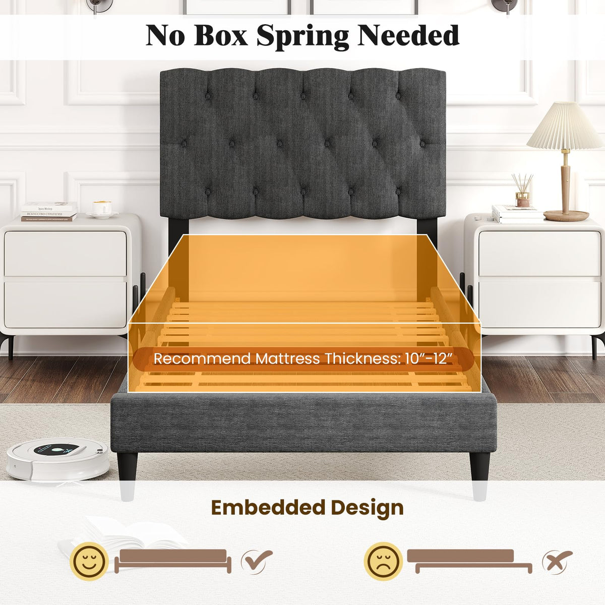 Modern Queen/Full/Twin Size Upholstered Platform Bed Frame with Diamond Tufting Headboard