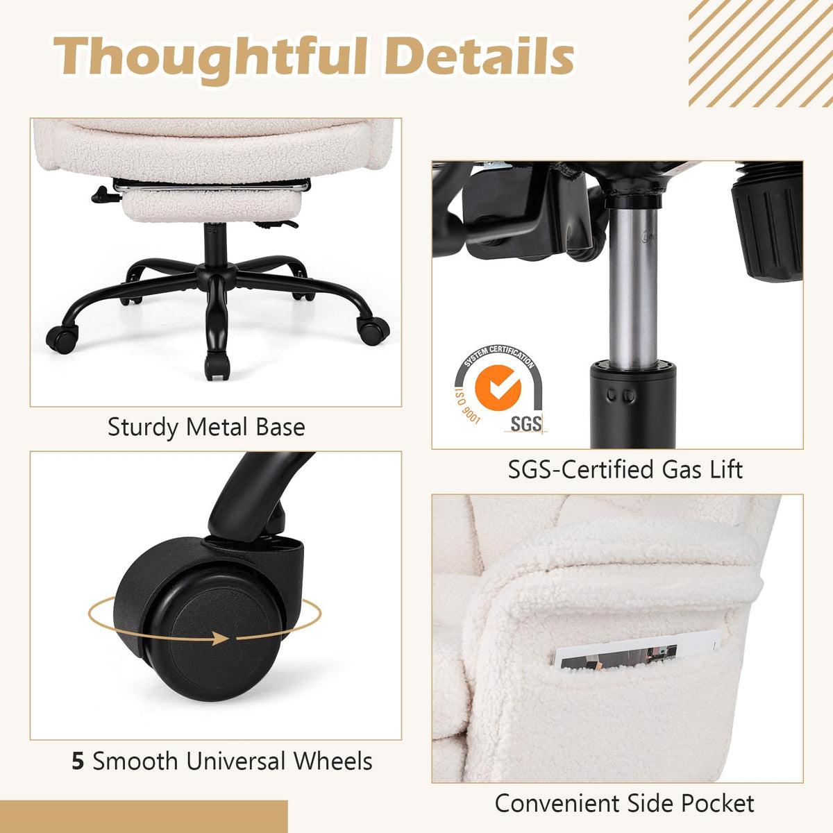 Goflame Criss Cross Legged Reclining Desk Chair with 5-Level Adjustable Armrests