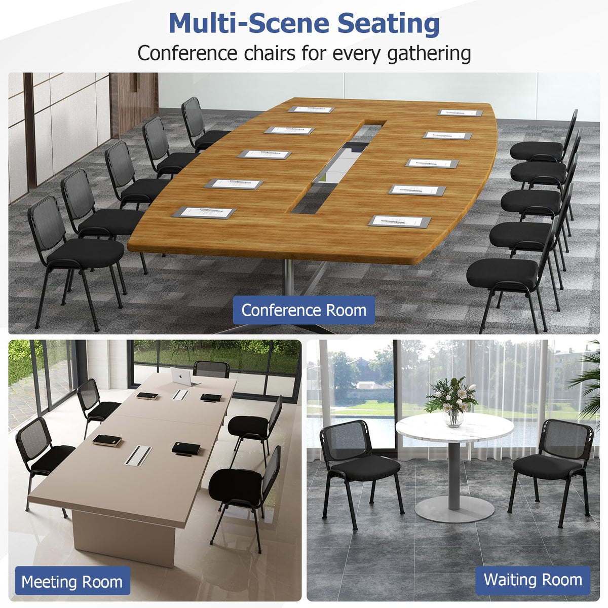 Goflame Set of 5 Stackable Conference Chairs with Mesh Back
