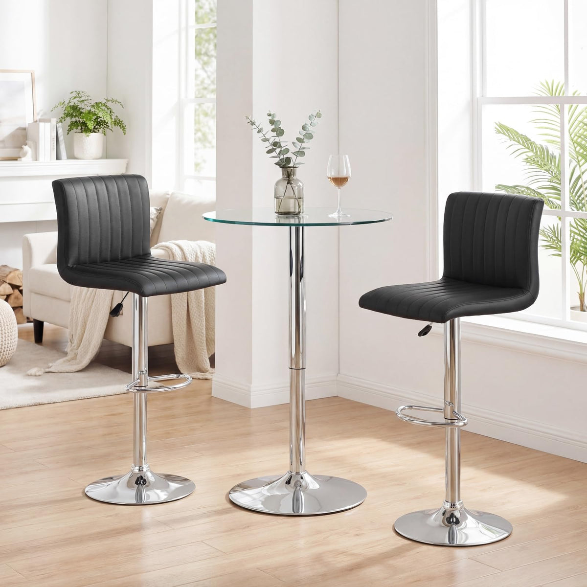Goflame Modern Faux Leather Counter Height Barstools Set of 2/4 with Back and Footrest