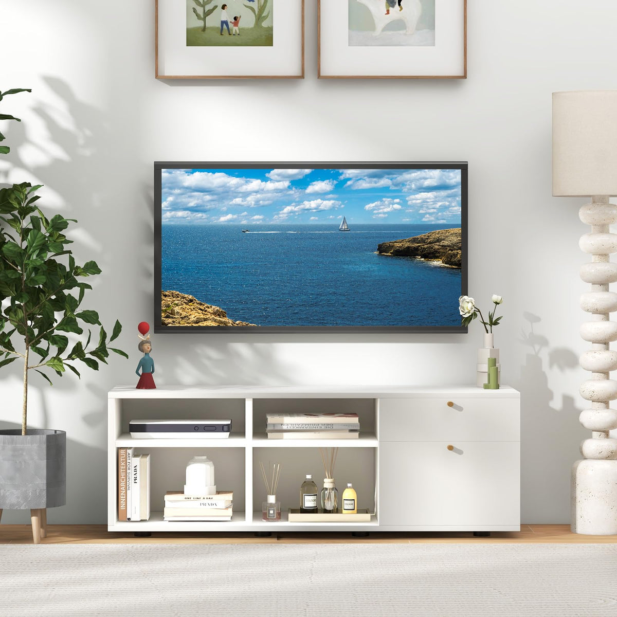 Goflame TV-Stand for Bedroom Entertainment Center - Modern TV Console Cabinet with 2 Drawers, 4 Compartments