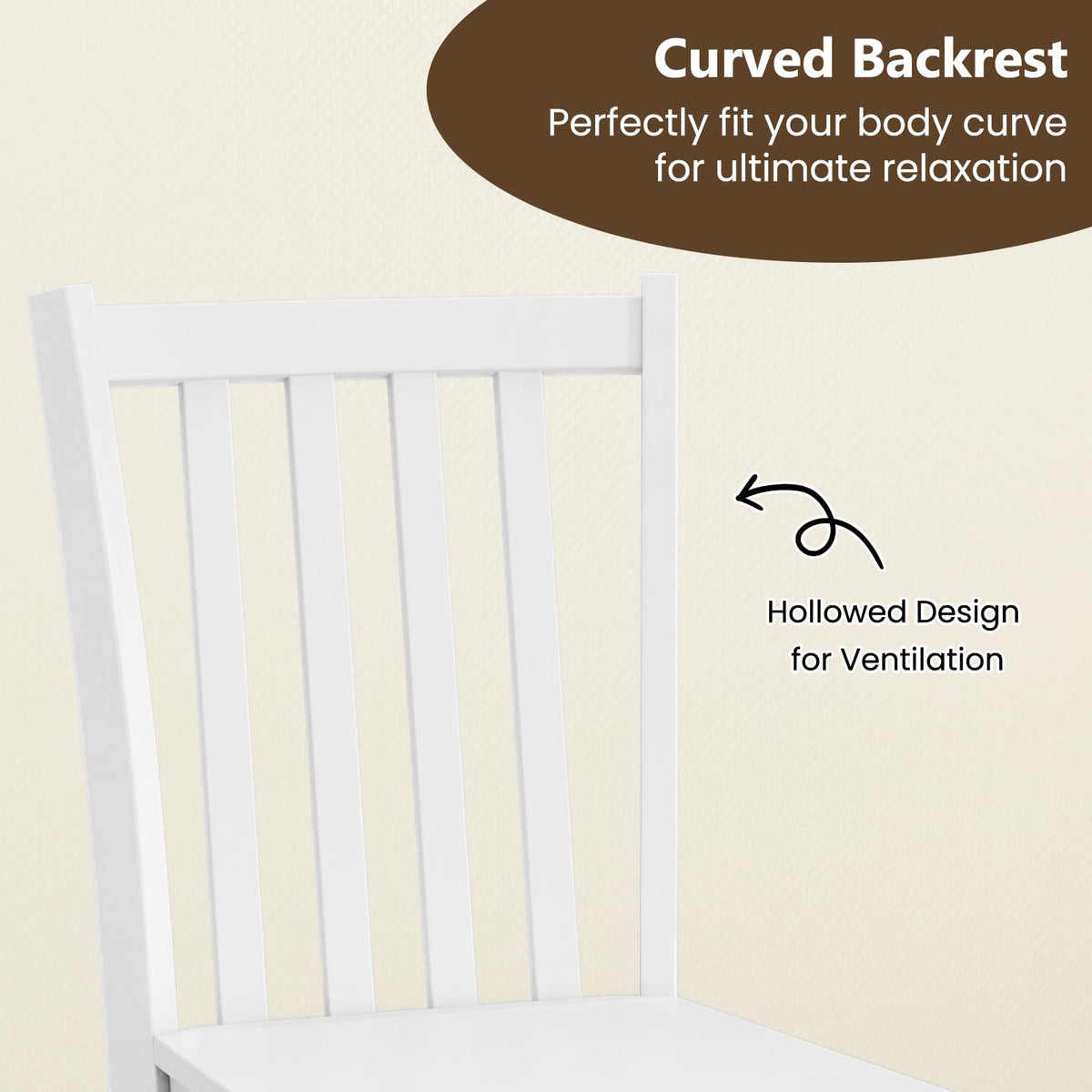 Goflame Wooden Dining Chairs Set of 2/4-100% Solid Rubber Wood Kitchen Chair with Curved Backrest
