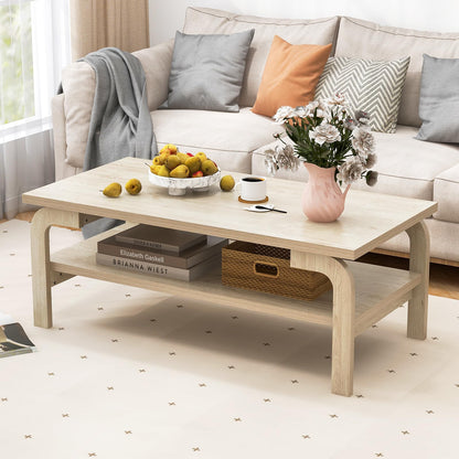 Goflame 2-Tier Coffee Table with Storage, 47” Mid Century Rectangle Accent Table with Open Shelf