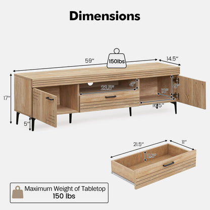 Goflame TV Stand for TV up to 65 Inches, Mid Century Modern Entertainment Center with 2 Cabinets