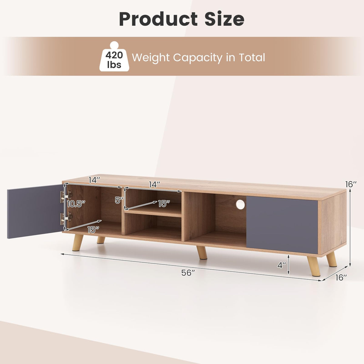 Goflame TV Stand for TVs up to 65 Inch, Entertainment Center with 2 Side Cabinets