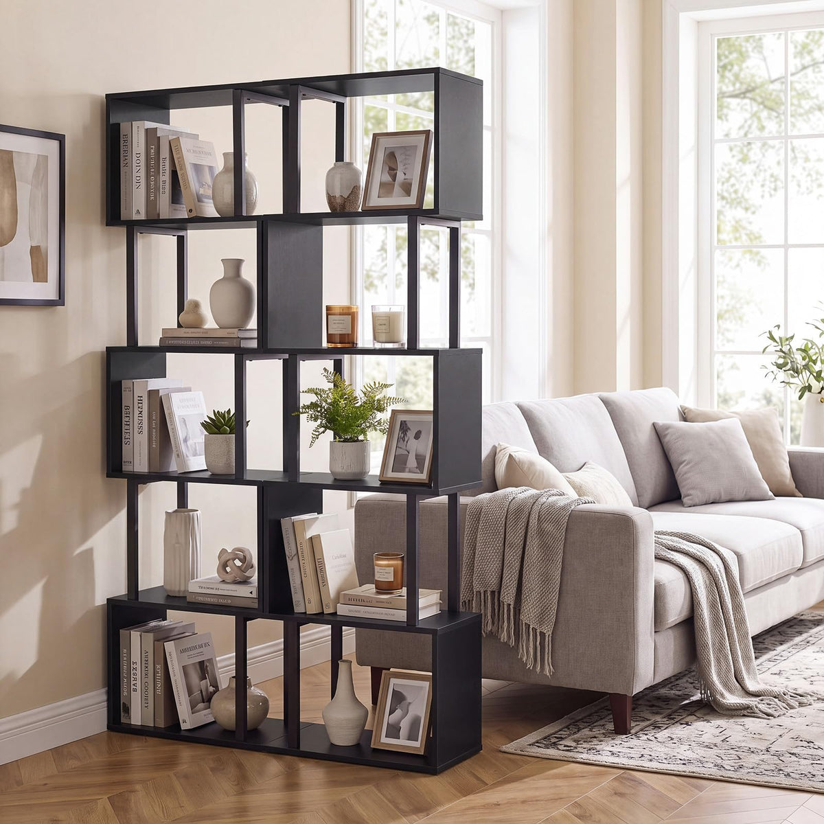 Goflame 5-Tier S-Shaped Wood Bookcase w/Metal Frame (1/2)