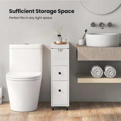 Goflame Small Bathroom Storage Cabinet - Slim Bathroom Organizer with Wheels, 2 Drawers, 2 Baskets
