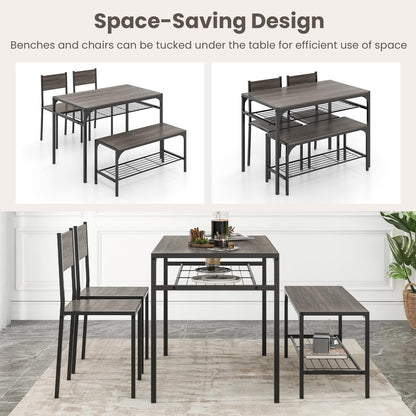 Goflame Dining Table Set for 4, Kitchen Table with Chairs & Bench, Storage Racks