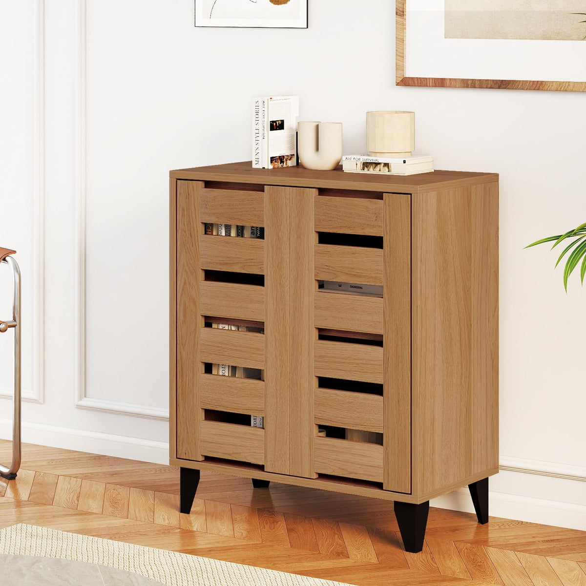 Goflame Shoe Cabinet with Louvered Doors
