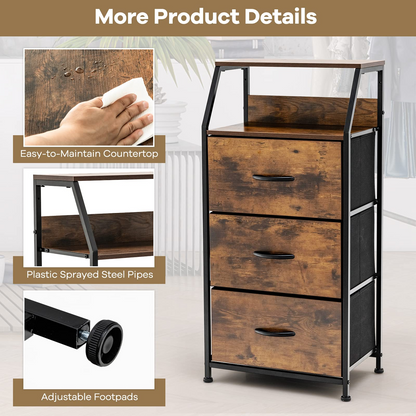 Goflame 3 Drawers Dresser, Storage Tower w/ 3 Foldable Fabric Drawers & Open Shelves
