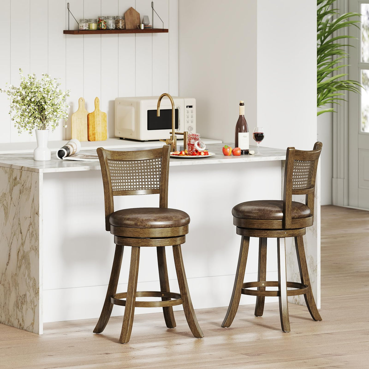 Goflame 25" Swivel Bar Stools Set of 2/4 with Footrest & Rubber Wood Frame