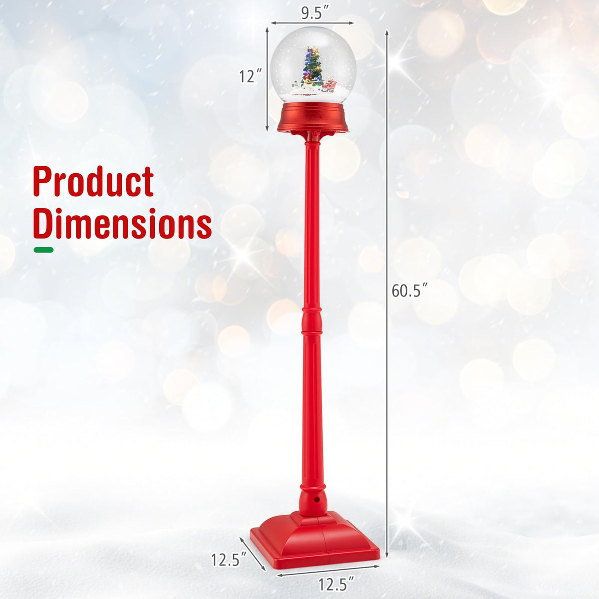 Goflame 5 Ft Christmas Snow Globe Lantern | Musical Snowy Globe Street Lamp