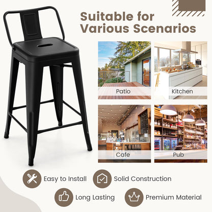Goflame Metal Bar Stools Set of 4, 24" Counter Height Modern Industrial Barstools w/Removable Bucket Back & Footrest