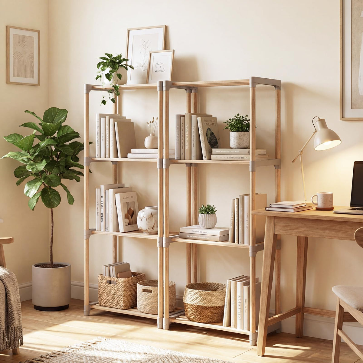 Goflame 4-Tier Bookshelf | Pine Wood Bookcase with Open Shelves