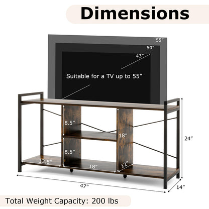 Goflame TV Stand for TVs up to 55", 3-Tier Entertainment Center with Open Storage Shelves, Side Guardrails & Metal Frame