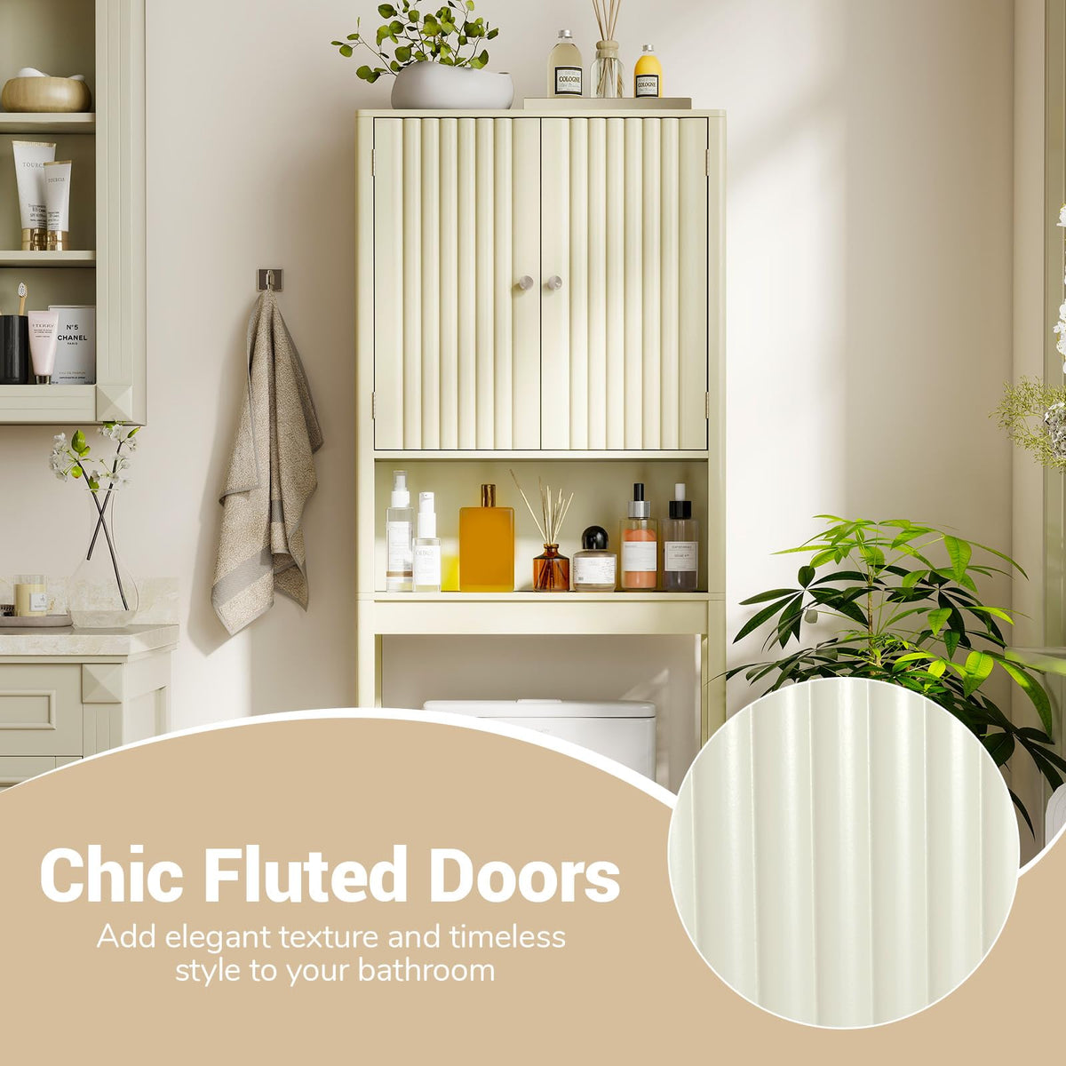 Goflame Over The Toilet Storage Cabinet with Fluted Doors