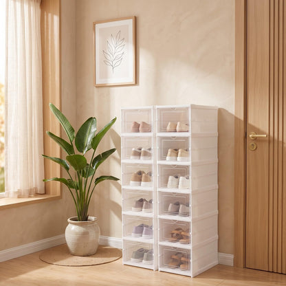 GOFLAME 6-Tier Foldable Shoe Storage Box| Stackable Space-Saving Shoe Rack Organizer Set of 2