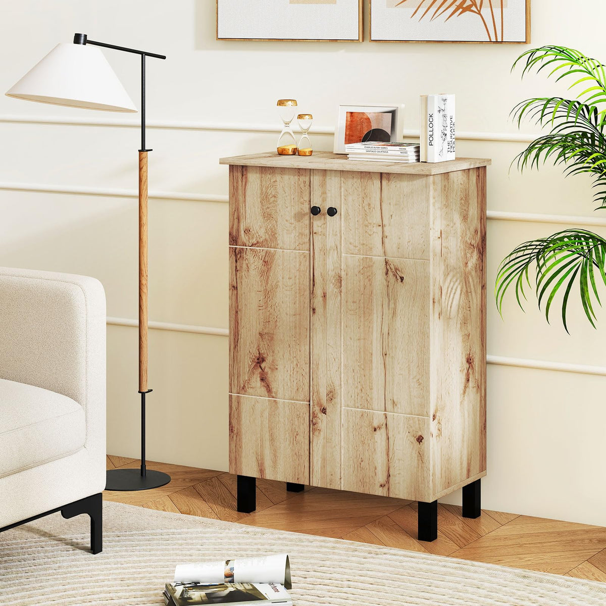 Goflame Shoe Cabinet with Doors 4-Tier Narrow Shoe Rack Cabinet