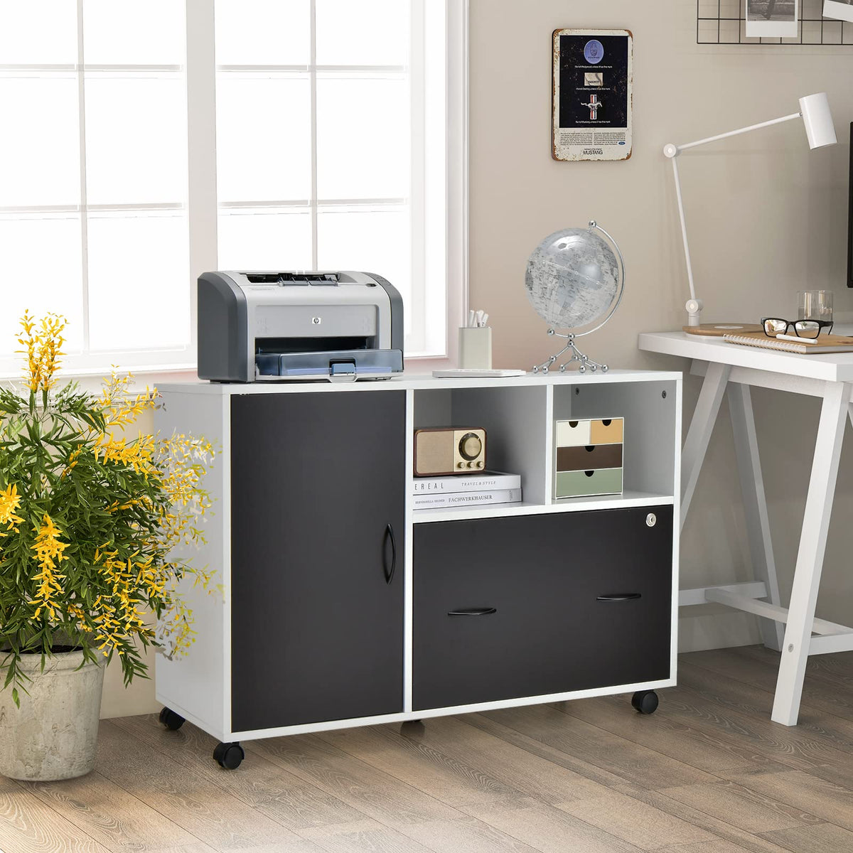 Goflame Mobile File Cabinet on Wheels - Lateral Filing Cabinet w/Drawer