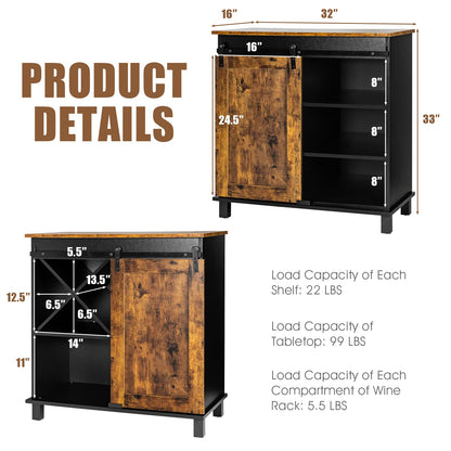 Goflame Sideboard, Coffee Bar Station with Sliding Barn Door(Industrial)