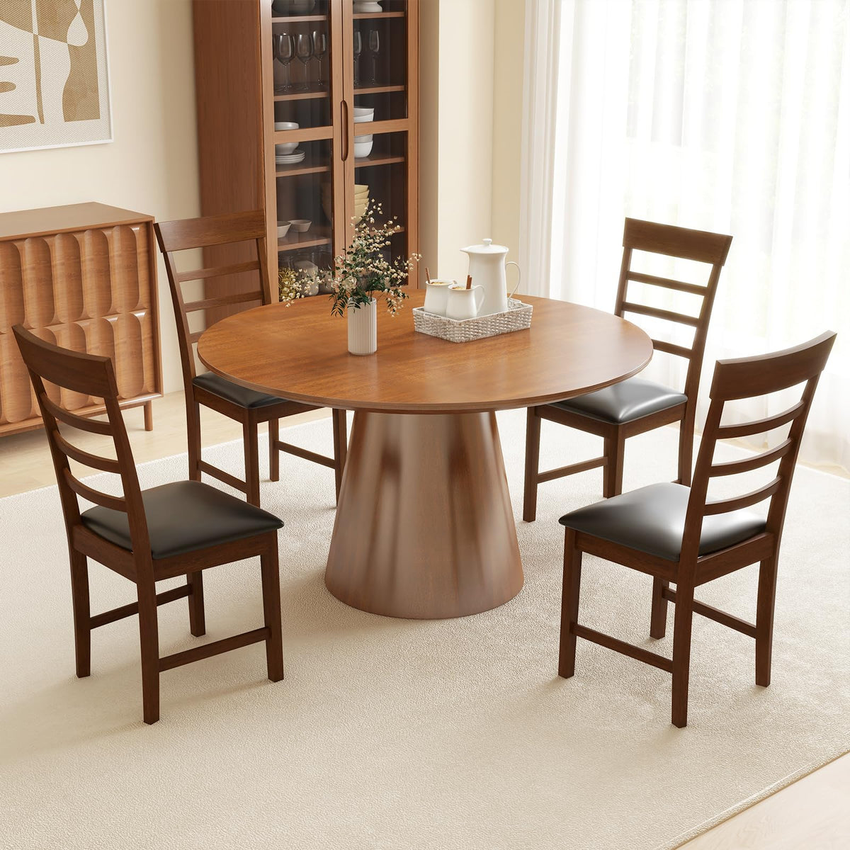 Goflame Wooden Dining Chairs Set of 2/4, PU Leather Upholstered Kitchen Chairs w/Rubber Wood Frame