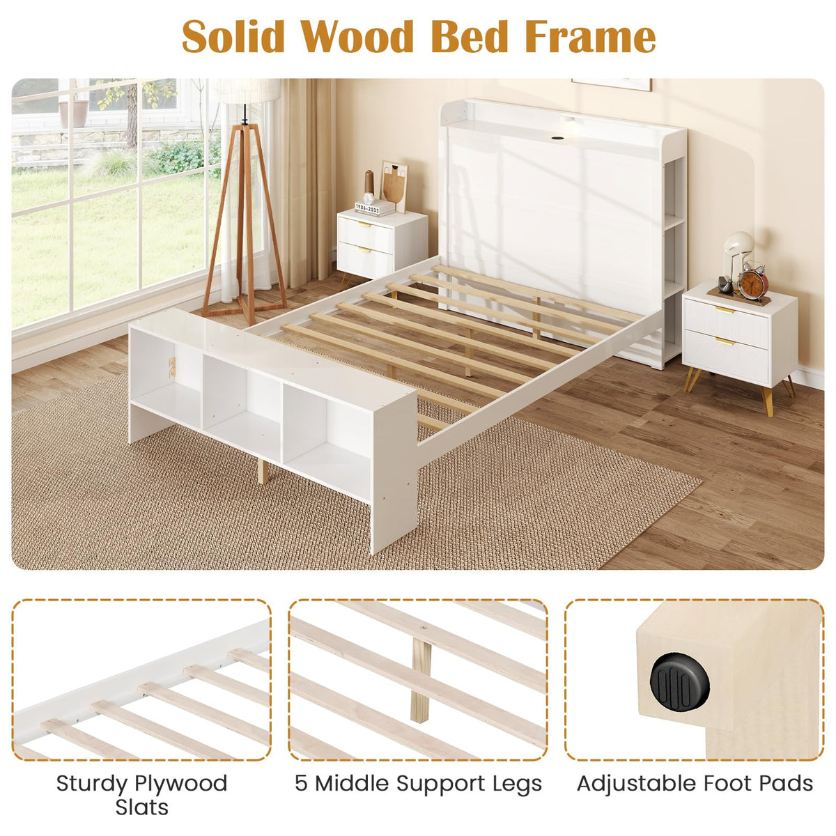 Goflame Full/Twin Size Bed Frame with Storage Headboard & Footboard