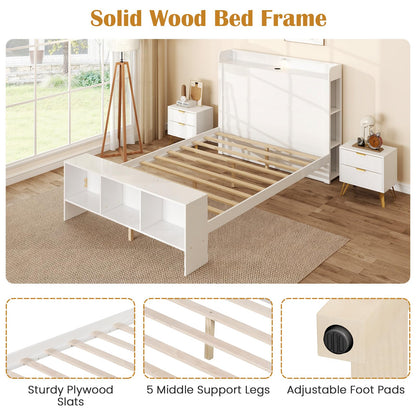 Goflame Full/Twin Size Bed Frame with Storage Headboard & Footboard