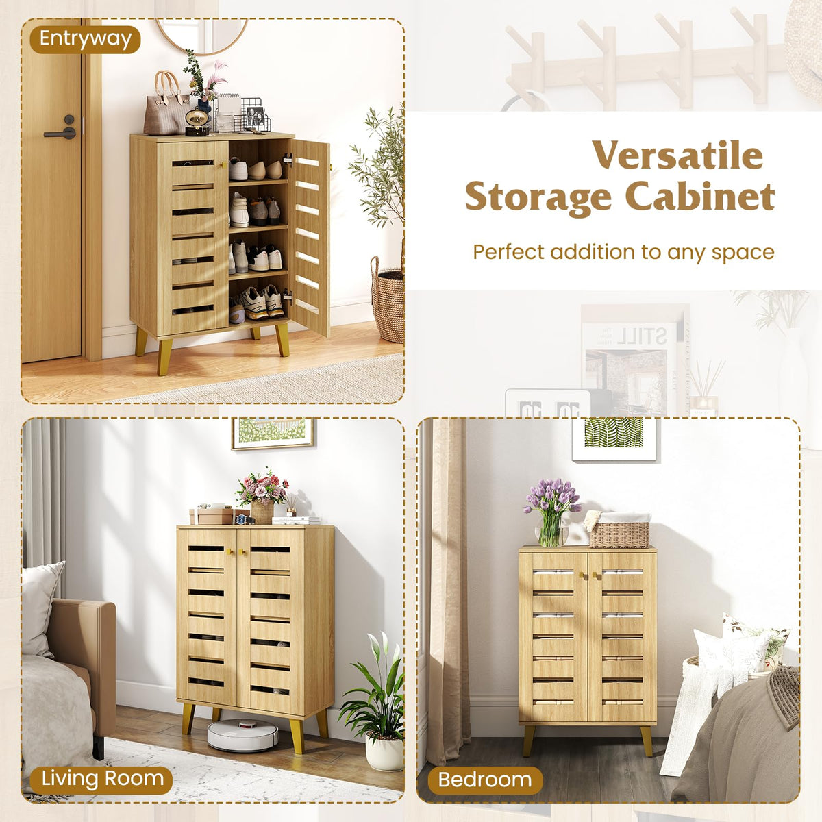 Goflame Shoe Cabinet with Doors 4-Tier Freestanding Shoe Organizer Cabinet
