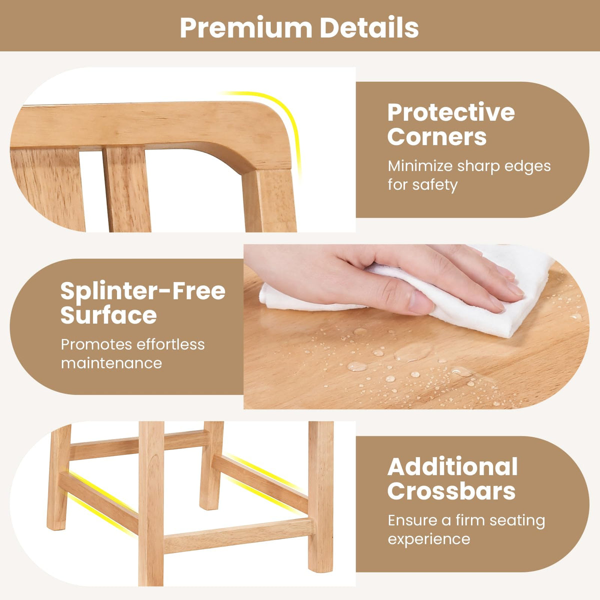 Goflame Rubber Wood Kitchen Chairs with Hollowed Backrest