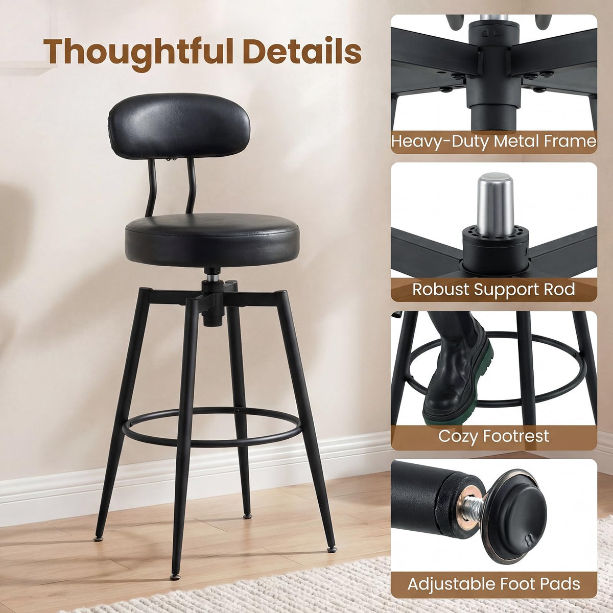 Goflame Swivel Barstools Set of 2/4 Faux Leather 31 Inch Bar Height Stools w/Upholstered Seat & Back