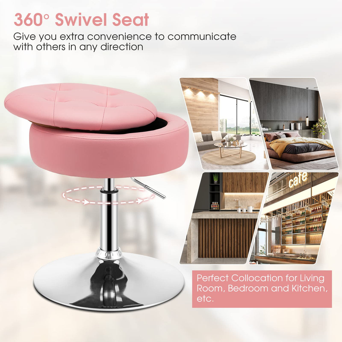 GOFLAME 360° Swivel PU Leather Vanity Stool with Storage Set of 2