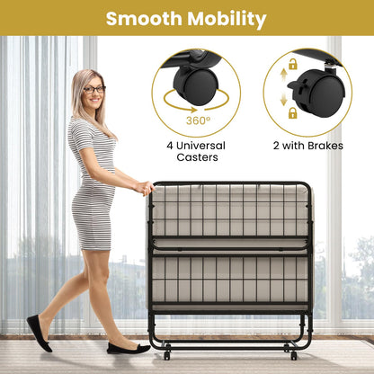 Goflame Twin Folding Bed with Mattress, Roll Away Bed Portable Guest Bed w/Sturdy Metal Frame