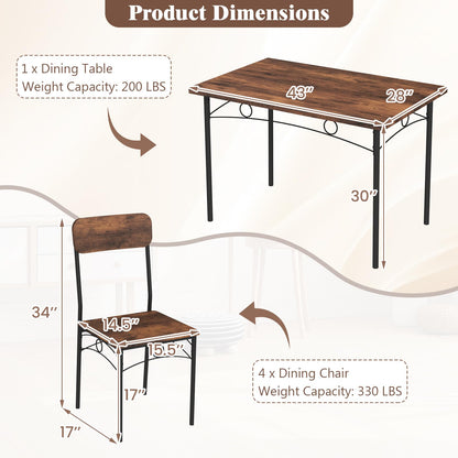 Goflame Rectangle Kitchen Table and 4 Farmhouse Dining Chairs with Heavy-Duty Metal Frame