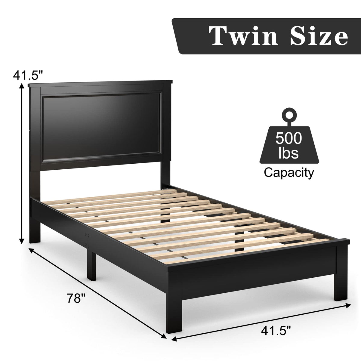 Queen/Full/Twin Size Platform Bed w/ Rubber Wood Legs & Integrated Headboard | Wooden Bed Frame