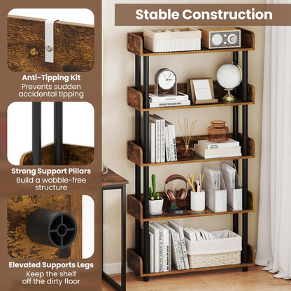 Goflame 5-Tier Bookshelf with Anti-Tipping Kit & Open Storage Organizer for Living Room Bedroom