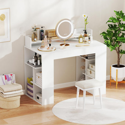 Goflame White Desk with Storage Shelves
