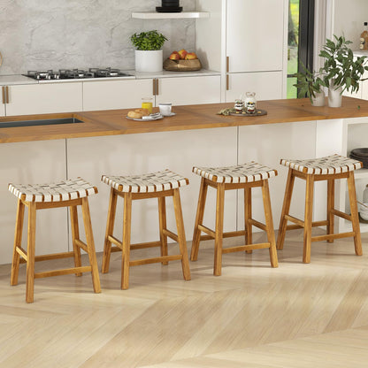 Goflame 25.5/31" Woven Bar Stools Set of 2/4, Faux PU Leather Counter Height Saddle Stools with Woven Curved Seat